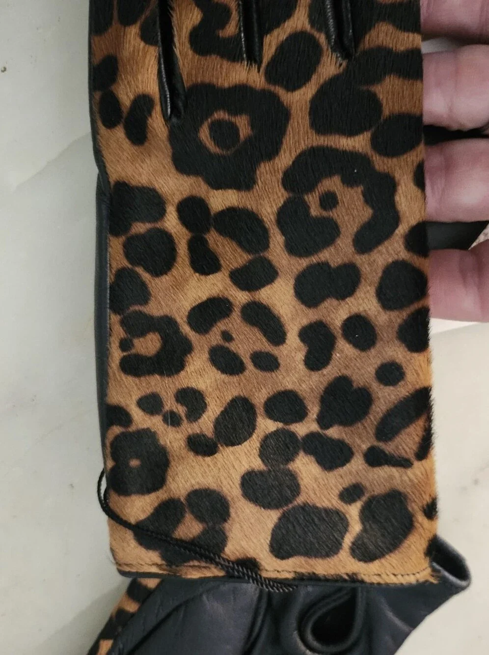NWT Karl Lagerfeld Black & Leopard Print Women's Goat Nappa Leather Gloves